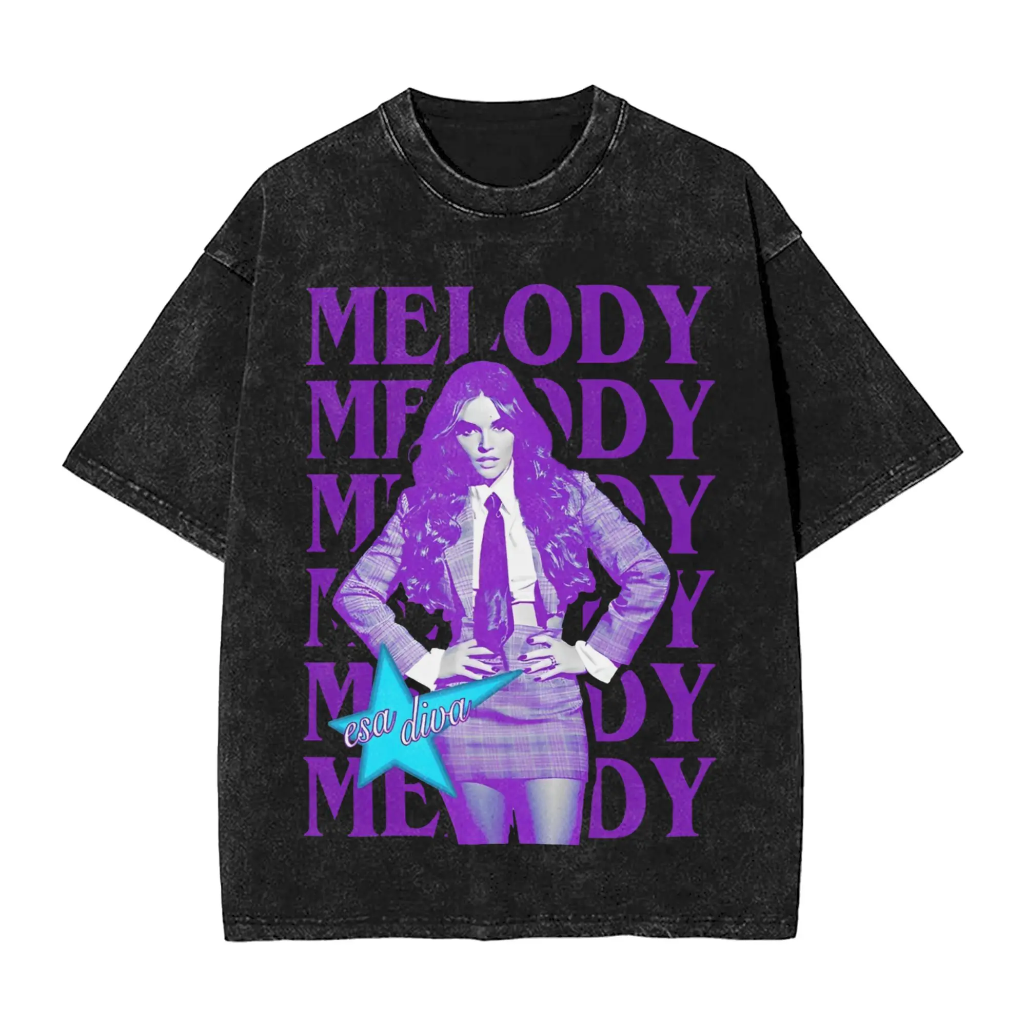

Washed Shirts Melody Esa Diva Eurovision 2025 Spain Spain Outfit Vintage T-Shirts Oversize Streetwear Cotton Printed Tops Tees