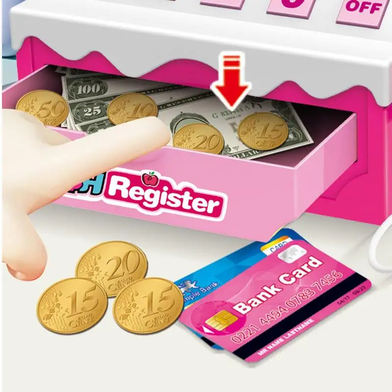 Cash Register Toy Children's Cash Register Simulation Cash Register With Scanner Fake Dollar Bills Toy Kids Grocery Store