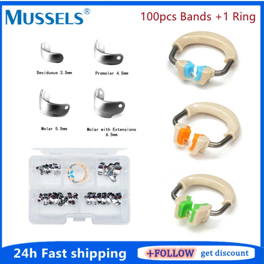 

100pcs Dental Matrix Bands Clamp Clip Ring Sectional Contoured Matrix System NiTi Clamping Ring Metal Matrices for Tooth Restora