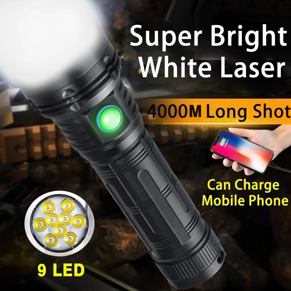 F99 9/6 LED Ultra Bright Flashlight USB Rechargeable Tactical Torch Powerful Working Light Outdoor Fishing Emergency Lantern