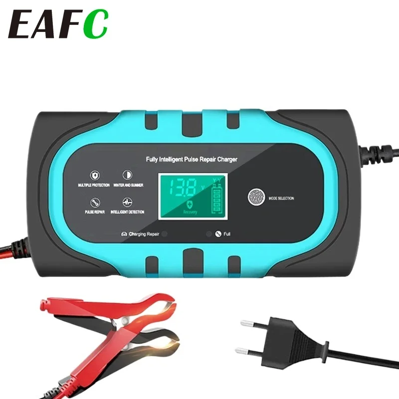 

12 В 10 А Автомобильное зарядное устройство для автомобильных аккумуляторов 7-ступенчатая зарядка Импульсный ремонт для AGM GEL WET свинцово-кислотный ЖК-дисплей