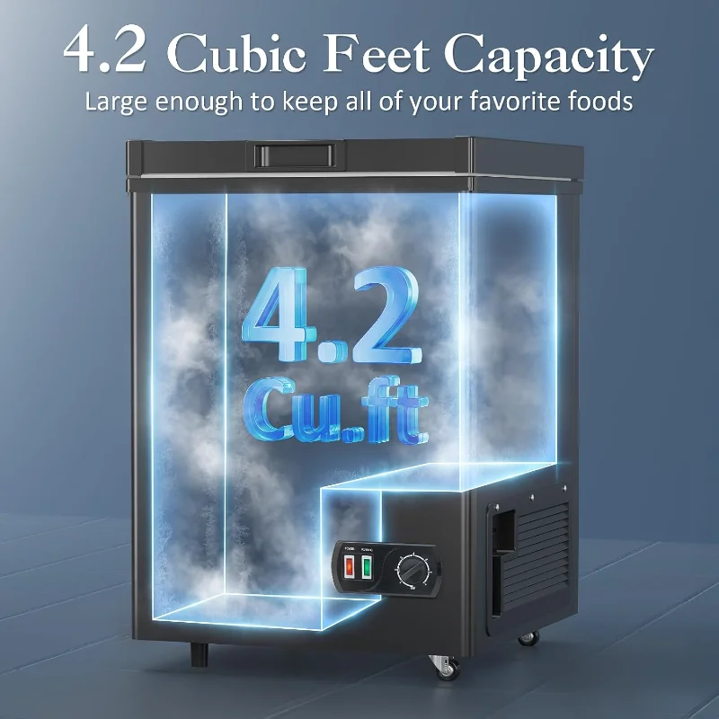 LifePlus チェストフリーザー - 4.2立方フィート ディープフリーザー コンパクトフリーザー 急速冷却 7段階温度調節 便利なプーリー付き