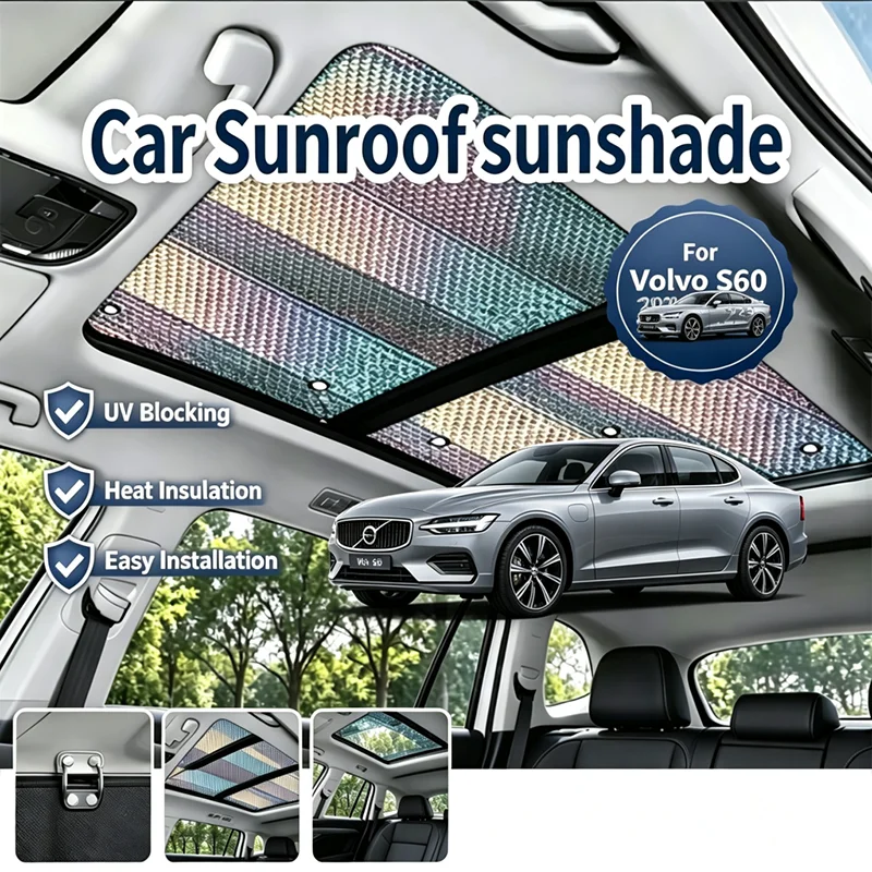 For Volvo S60 2020-2023 Sunroof Sunshade Physical Cooling Car Panoramic Roof Heat Shield Window Sun Visor Anti-UV