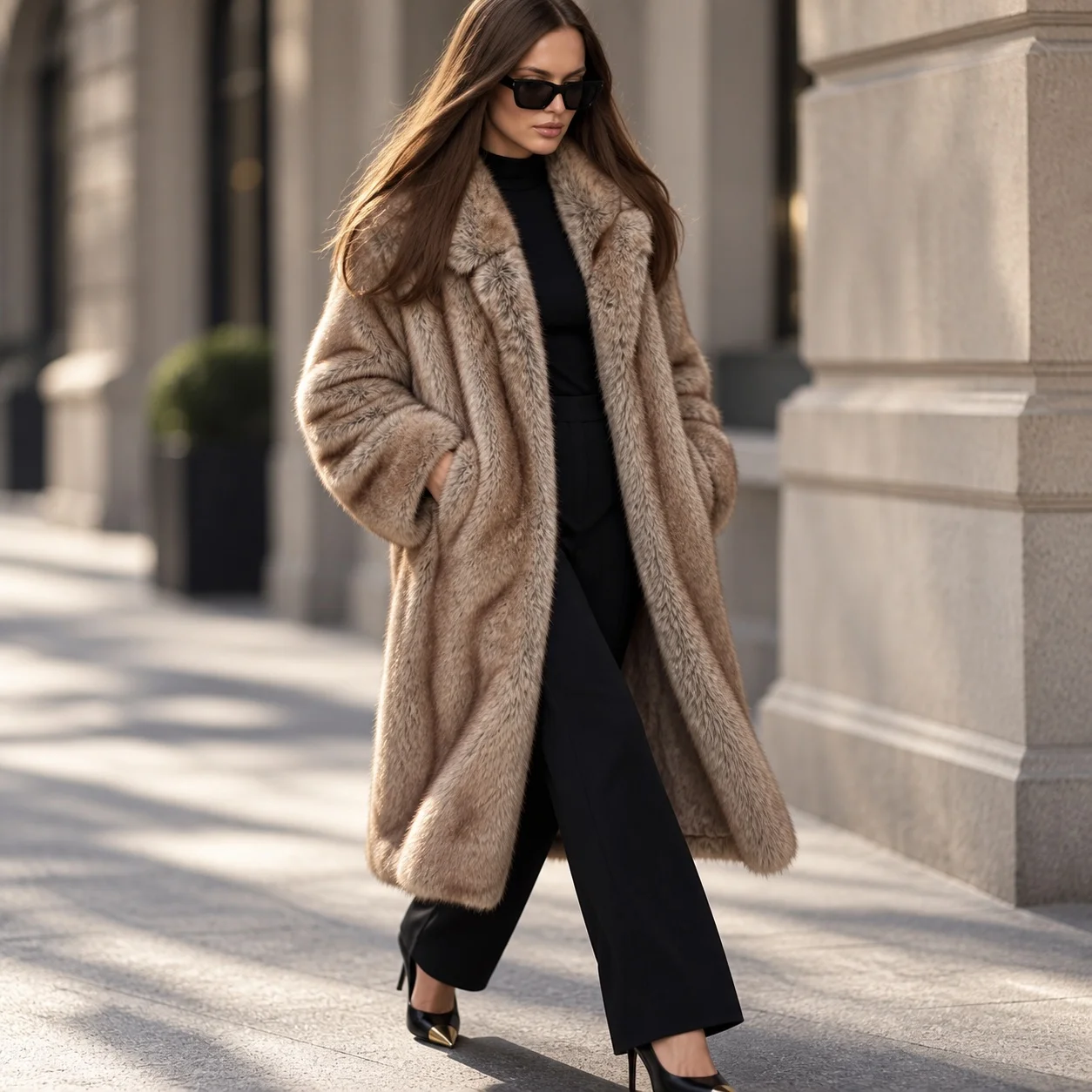 Pocket Hoodless Coat Loose Fit Streetwear with Regular Sleeve Long Length Autumn Notched Lapel Edgy Street Suit Women Coat
