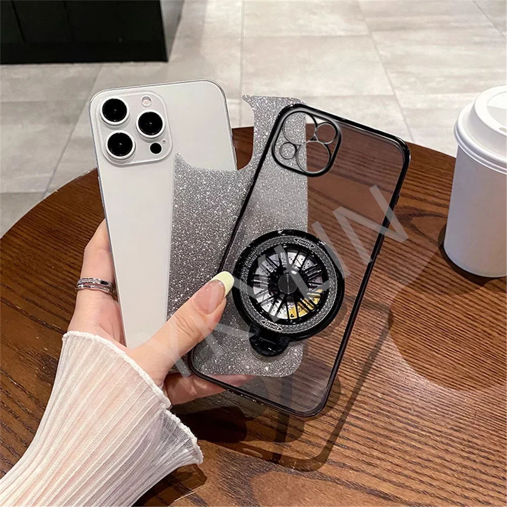 Glitzernde, stoßfeste Gyro-Telefonhalter-Hülle mit Farbverlauf für Samsung Galaxy S24 23 22 Plus S23 FE S22 S21 Ultra Silikonhülle