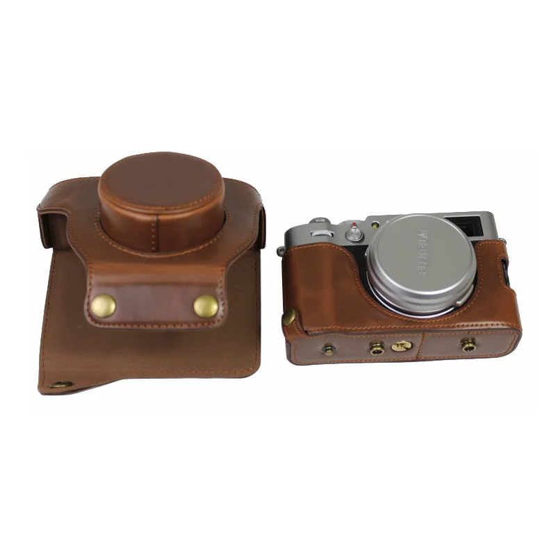 Luxo caso de couro do plutônio câmera saco de vídeo protetor de corpo inteiro para fujifilm x100v fuji X-100V capa protetora com alça de ombro
