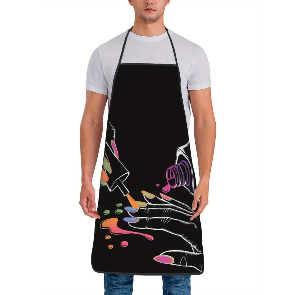 Nail Manicure Manicurist Nail Polish Printed Apron Waterproof Kitchen Cooking Bib for Men and Women Salon Work Wear
