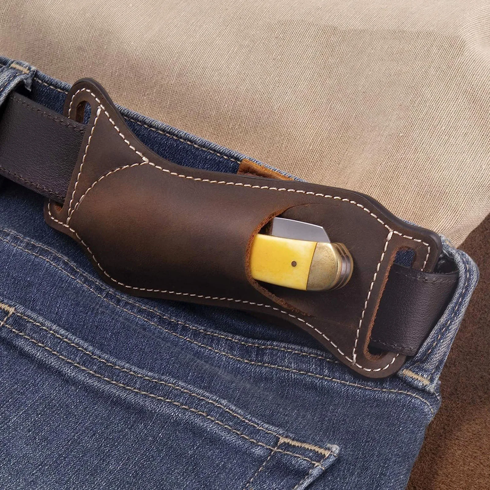 Edc Carry Belt Leather - Borsa da cintura in pelle marrone