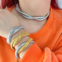 USENSET 8mm 2 Layers Twisted Spiral Stainless Steel Jewelry Set Aesthetic Golden Neck Wrist Accessories Rust Proof