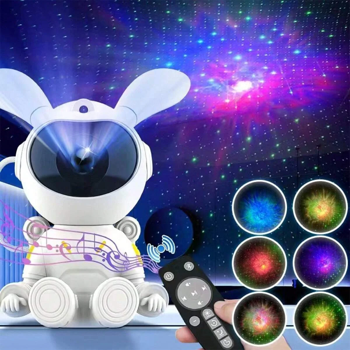 

Bluetooth Space Rabbit Moon Starry Sky Projection Light Full Sky Star Atmosphere Rotating Stars,Aurora Children Night Light Pr