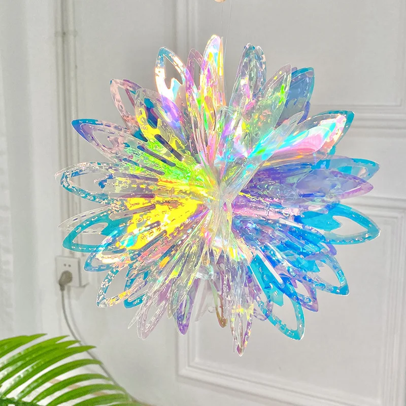 3D iridescent Snowflakes Ornament For Wedding Birthday Hanging Decorations Foil Ceiling Flower Ball for Bridal Shower Party Supp