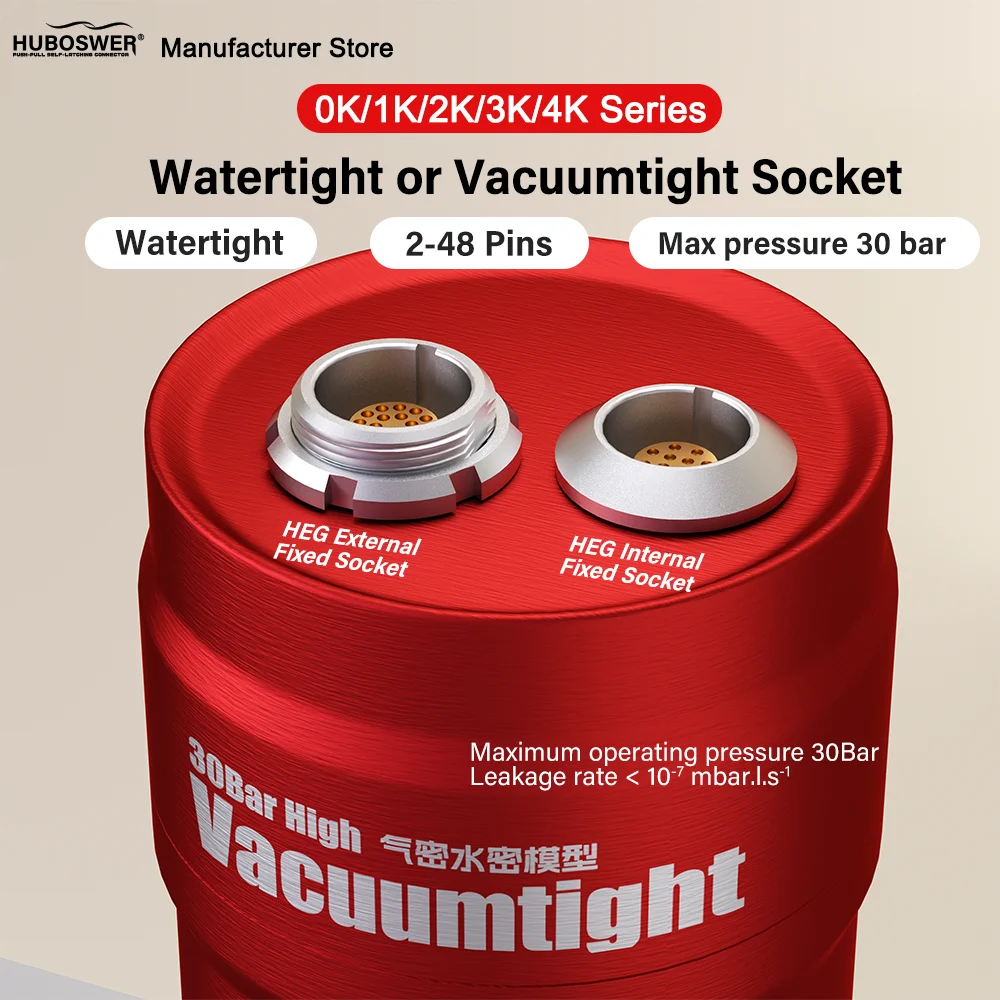 Sealed vacuumtihgt Fixed socket HGG HEG 0K/1K/2K/3KPressure 30 Bar Push-Pull Self-Latching Connectors