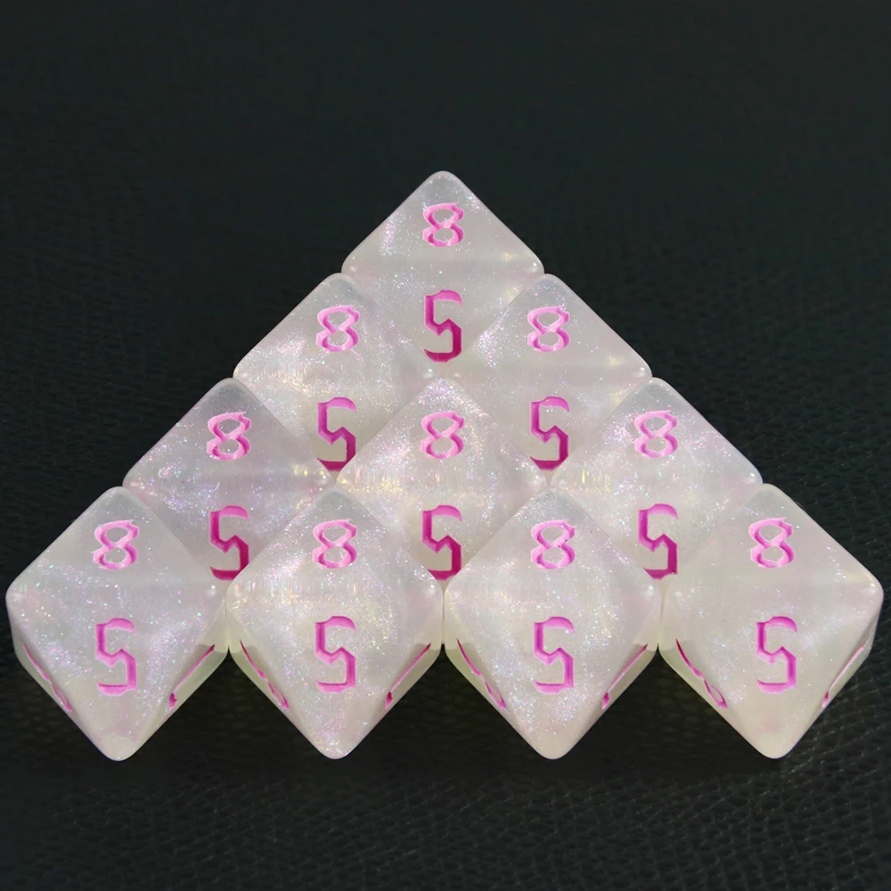 Polyhedral D8 Dice Set 10PCS TRPG Glitter/ Opaque 8 Sided Dices for RPG D&D Accessories Table Board Role Playing Game Dice