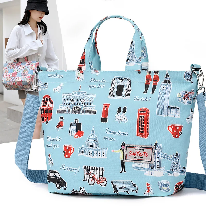 Fashion Floral Pattern Women Casual Tote Large Capacity Multi pockets Female Handbag High Quality Durable Nylon Shoulder Bag SAC