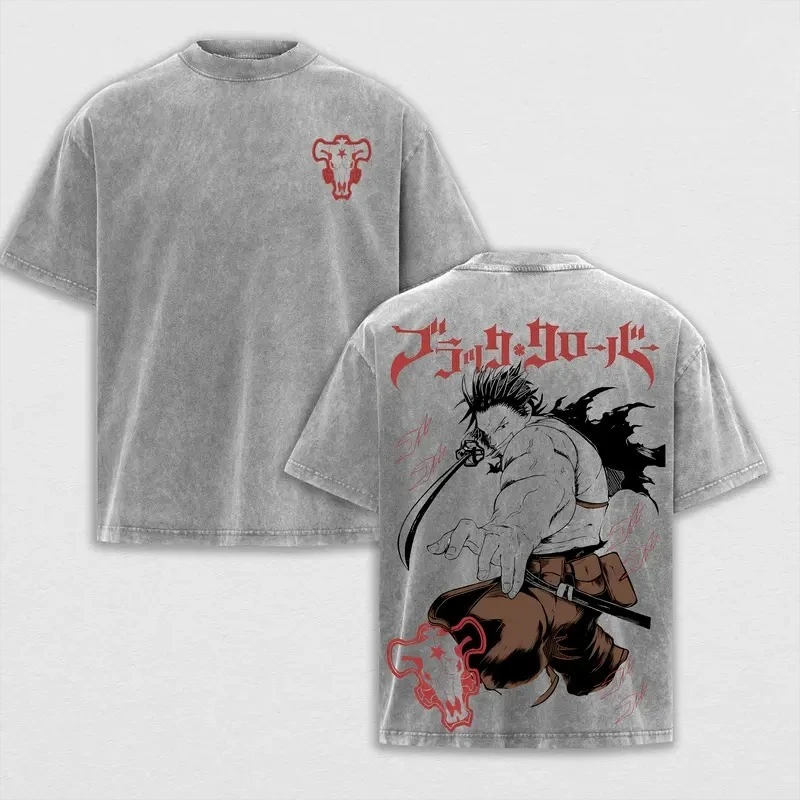 Anime Black Clover Yami Sukehiro Graphic T Shirt Men Women Washed Cotton Tshirts Casual Loose Clothing Harajuku Male T-shirt