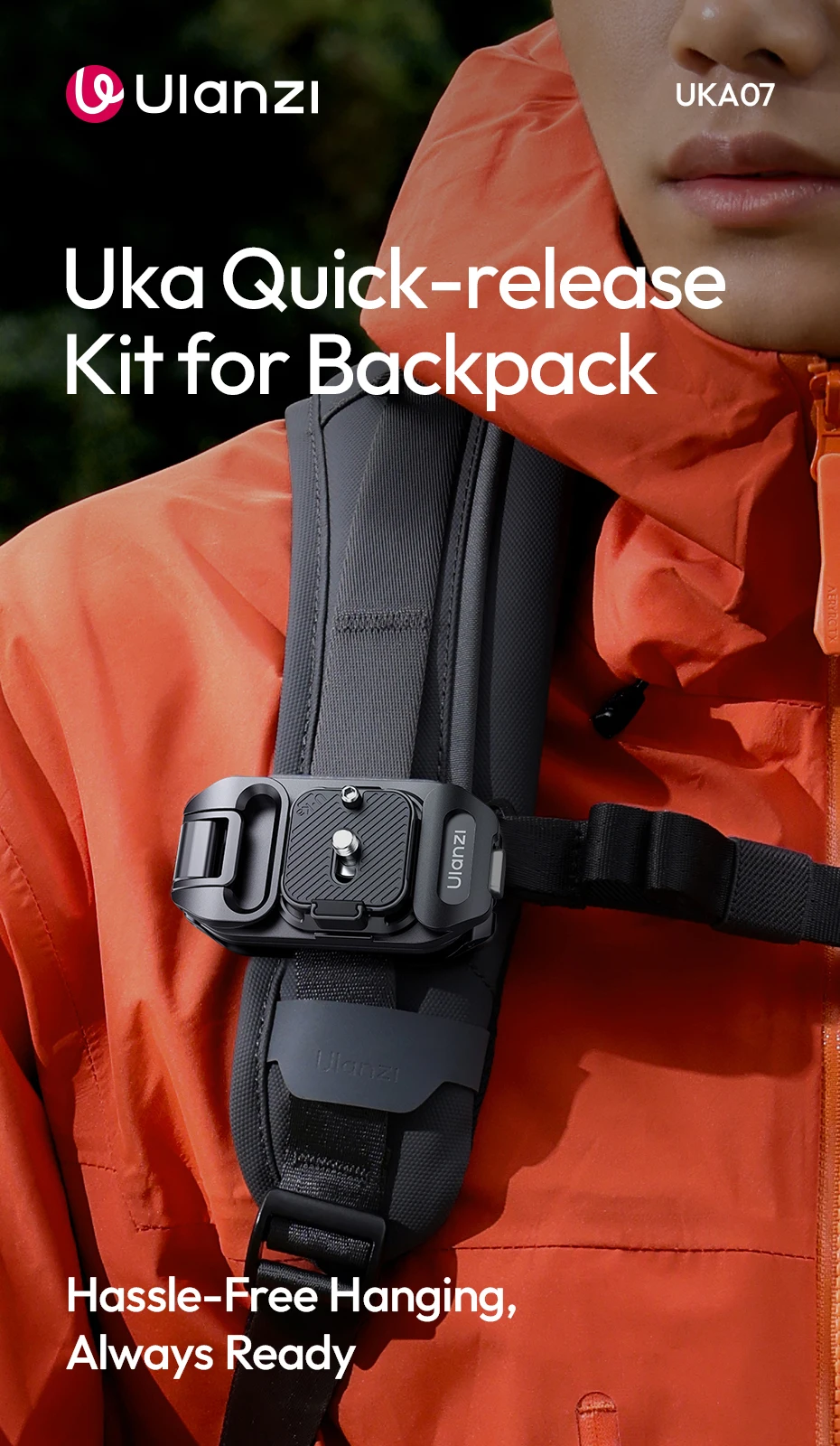 Ulanzi UKA07 Uka Schnellspann-Set für Rucksack, problemlos, zum Aufhängen, 10 kg Tragfähigkeit, für Arca-Swiss und F38 Schnellspannsystem – Detail 1
