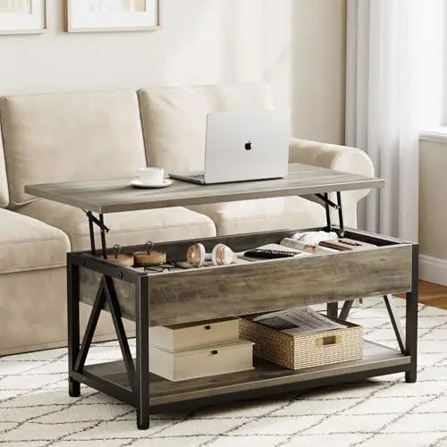 Lift Top Coffee Table with Storage Shelf,Grey | Lift Coffee Tables with Large Hidden Compartment for Living