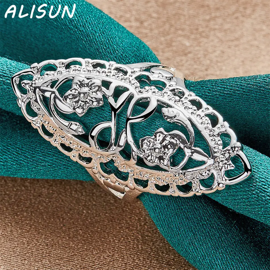 ALISUN 925 Sterling Silver Size 6-10 Retro Hollow Pattern Ring For Women Fashion Jewelry Charm Wedding Engagement Accessories