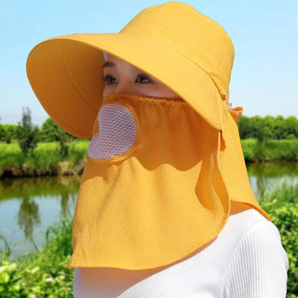 Wide Brim Sun Hat Hot Sale Sunscreen and Shading Shawl Shawl Mask UV Protection Adjustable Women's Ponytail Hat Gift