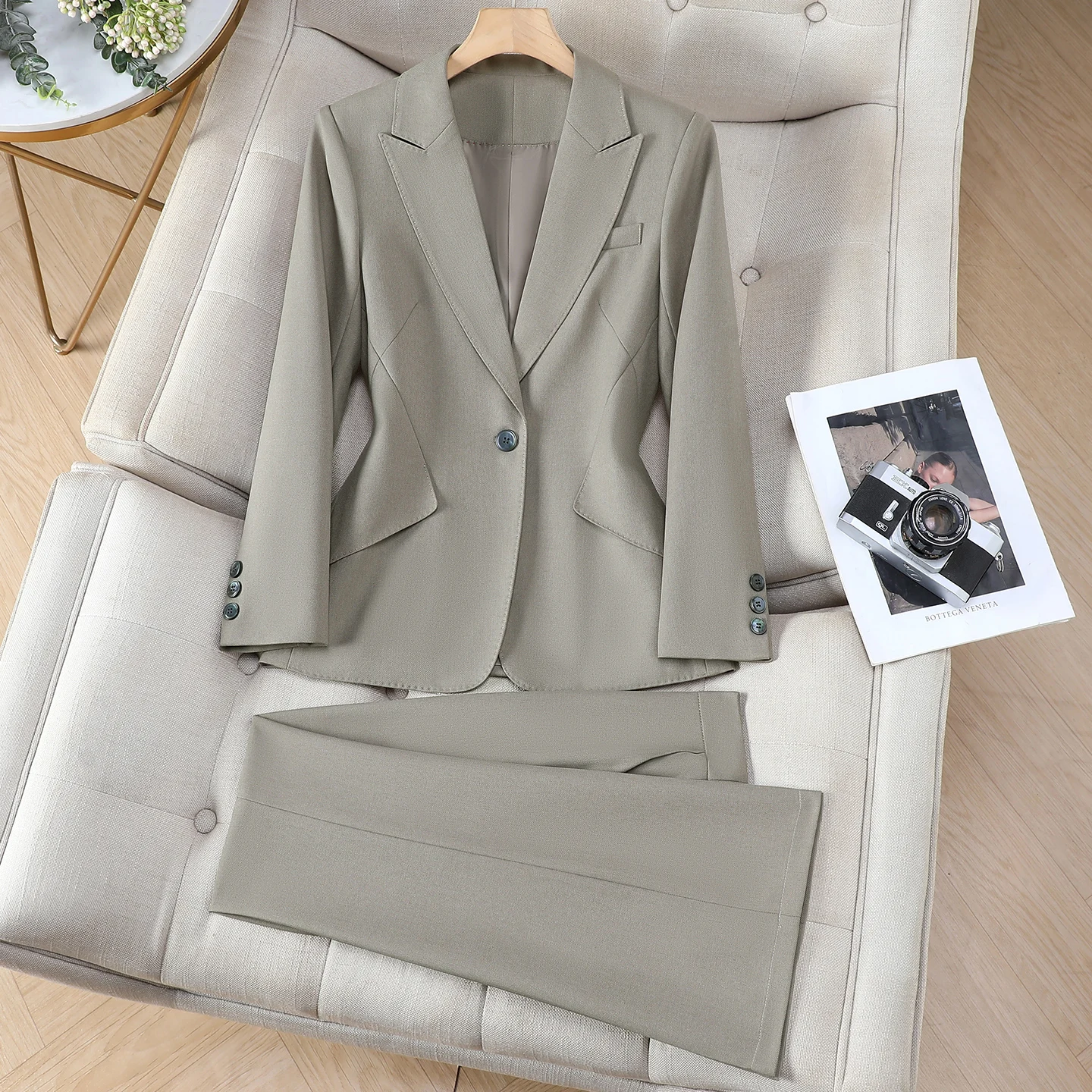 ZJYT Elegant Ladies Business Chic Blazer Pants Suits Women Autumn Winter Plus Size Work Wear Outfit Jacket and Trousers Sets