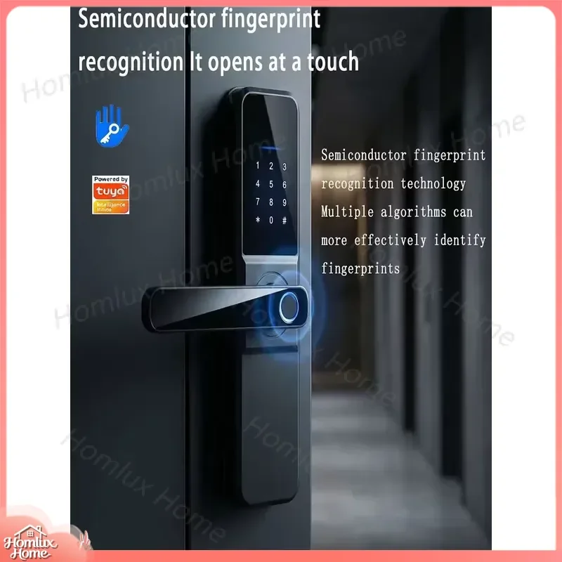 Multilingual WiFi Wireless Smart Door Lock with Fingerprint Recognition Digital Password Keypad Lever Handle Tuya Compatible