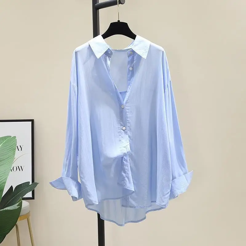 

Shirts Women Summer Thin Sun Protection Colors Simple Basic Outdoor Popular Solid All-match Ladies Tender Casual Sheer Top Q1003