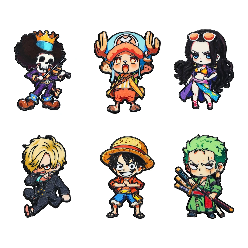 Juego de 6 broches de personajes de dibujos animados de ONE PIECE, versión Q, incluye Monkey D. Luffy, Roronoa Zoro, Sanji, Brook, regalo para amigos