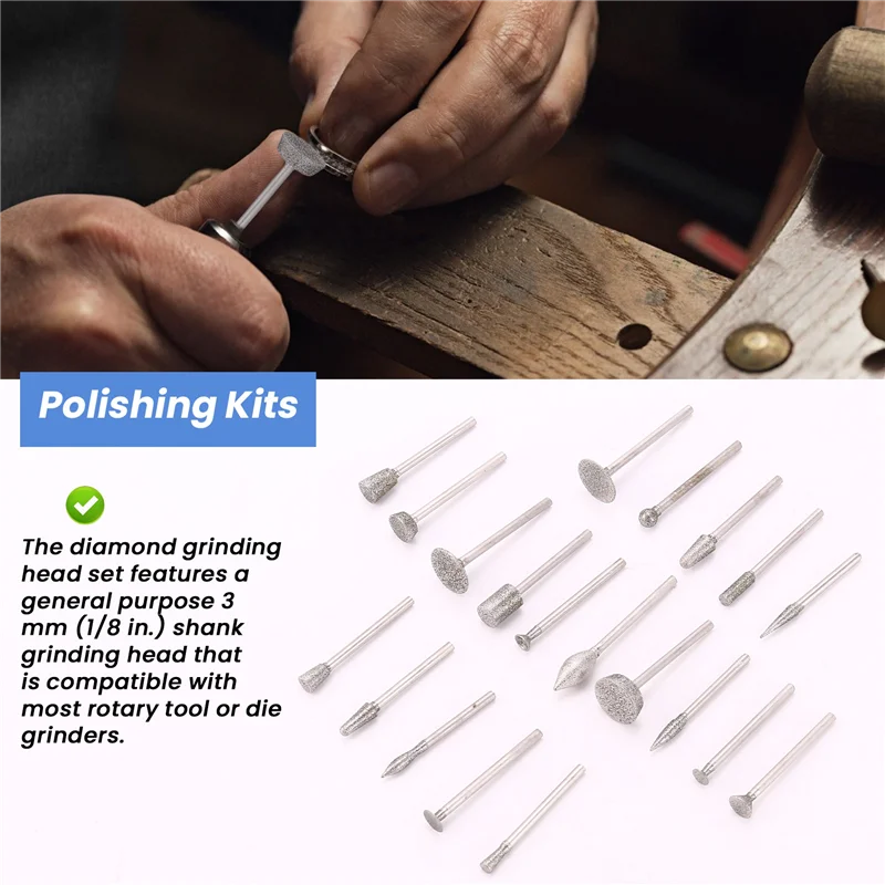 

-AT37 Stone Carving Set Diamond Burr Bits,20PCS Polishing Kits Rotary Tools Accessories With 1/8 Inch Shank For Carving