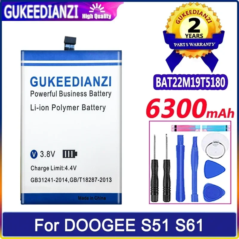 High Capacity Mobile Phone Batteries BAT22M19T5180  6300mAh For DOOGEE S51 S61 Smartphone Replacement Portable Battery