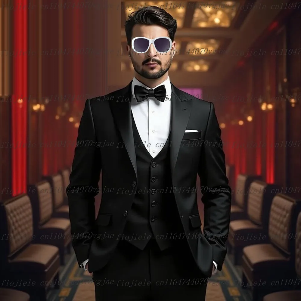 

Черный мужской костюм для торжественных случаев, свадебная вечеринка, жених, жених, деловые мужские смокинги, комплект из трех предметов на заказ, куртка, жилет, брюки