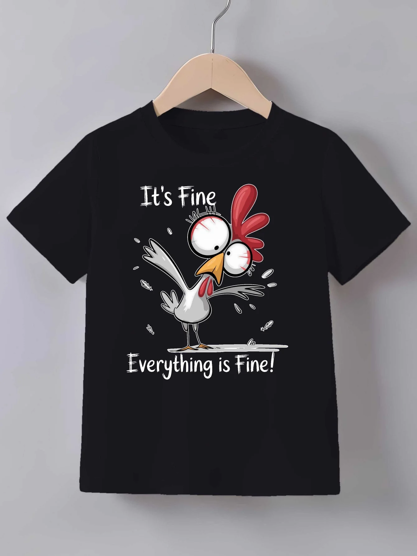 Kids Family Matching T Shirt It's Fine Crazy Chicken Cartoon Print Short Sleeve Cotton Tops For Boys Girls Daily Casual Outfit