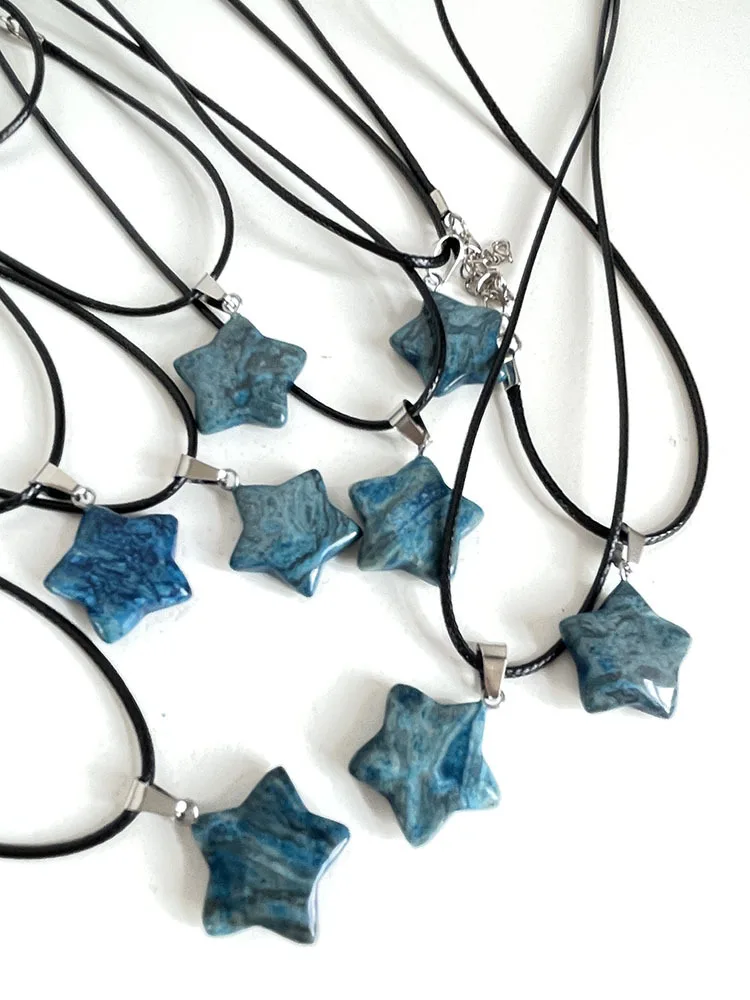 Trend Naturstein Hexagon Kristall Rosenquarz Opal Stern Anhänger Halskette für Frauen Fluorit Lapis Kugel Pendel Schmuck Geschenk