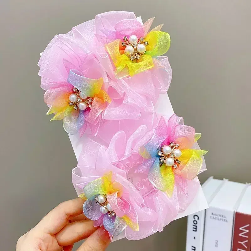 Little Girl Hair Ring Color Flower New Children Bun Cute Headwear Style Super Fairy    Elastic Bands for Children Girls 머리끈