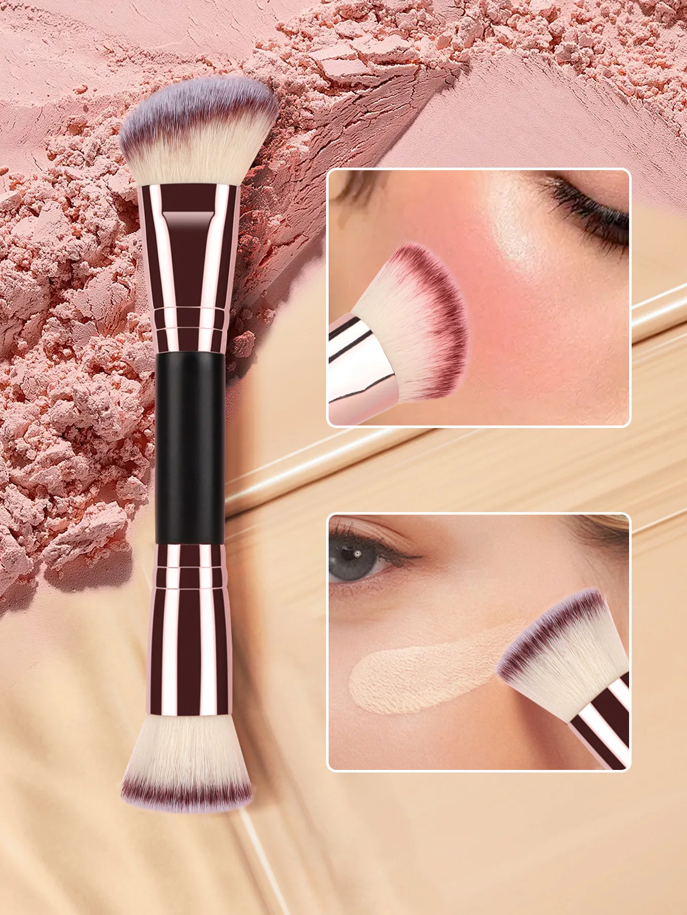 Czarno-złoty dwustronny pędzel do makijażu, pędzel do konturowania, narzędzie kosmetyczne