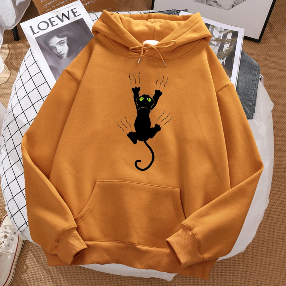 Naughty Black Cat Printed Man Hoody Hip Hop Comfortablesweatshirt Cartoons Soft Hooded Harajuku Warm Fleeceunisex Sportswears