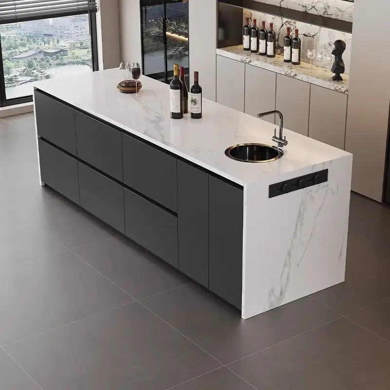 

Island dining table integrated light luxury home open kitchen collapsed rock slab multi-function