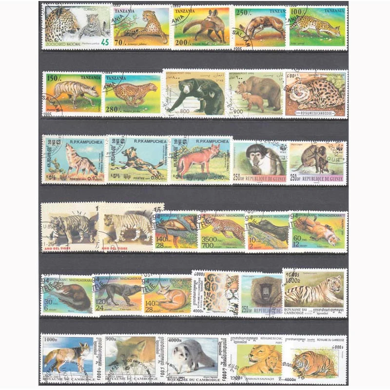 10/50/100 PCS  All Different  Topic Animal Postage Stamps With Post Mark For Collection