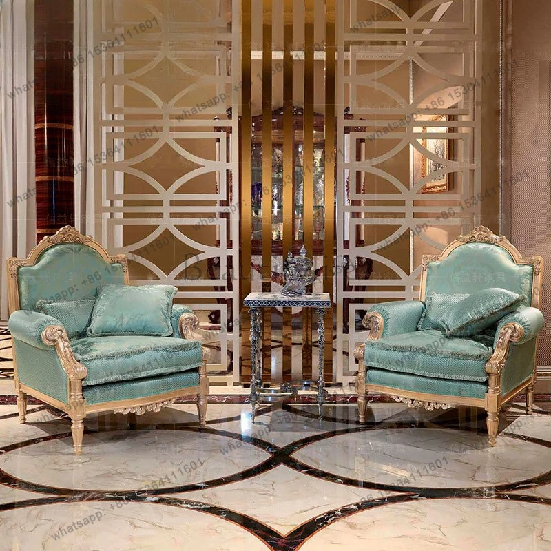 Furniture European birch carved sofa coffee table combination villa palace living room large sofa