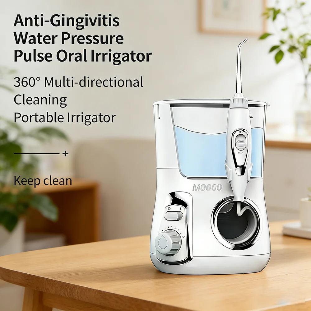 

Электрический ирригатор для ухода за зубами, 10 режимов, 800 мл, настольный, идеально подходит для чувствительных десен и брекетов, 5 насадок