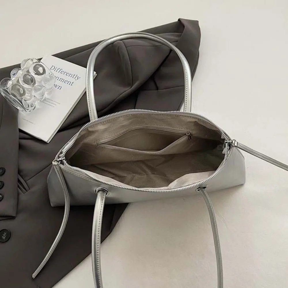 

Sweet French Stick Handbag Solid Color Retro PU Shoulder Bag Large Capacity Anti-splash Water Texture Underarm Bags Work