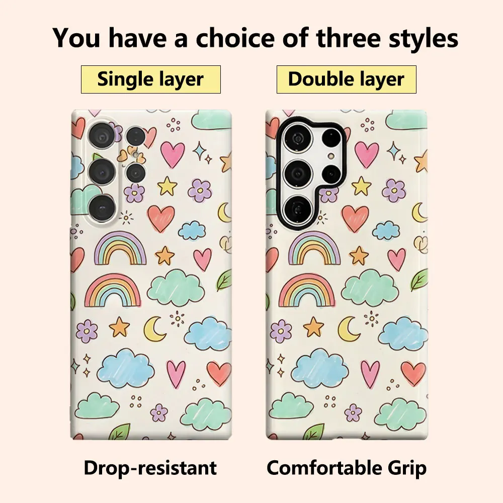 Cute Doodle Sky Luxury Fashion Full Lens Protective Case for Samsung Galaxy S26 S25 S24 A56 A36 Plus Ultra