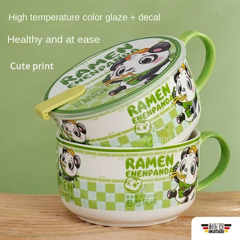 Ceramic Instant Noodle Bowl with Cover for Dormitory Students with High Appearance Value Instant Noodle Cup Can Microwave Rice