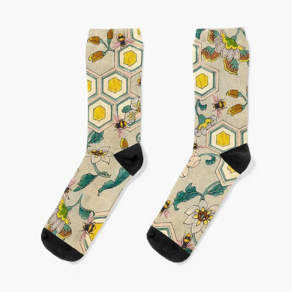 

HONEY BEES ,BEEHIVES AND SPRING FLOWERS Beekeeping Collection Socks funny gifts FASHION sheer Men Socks Luxury Brand Women's