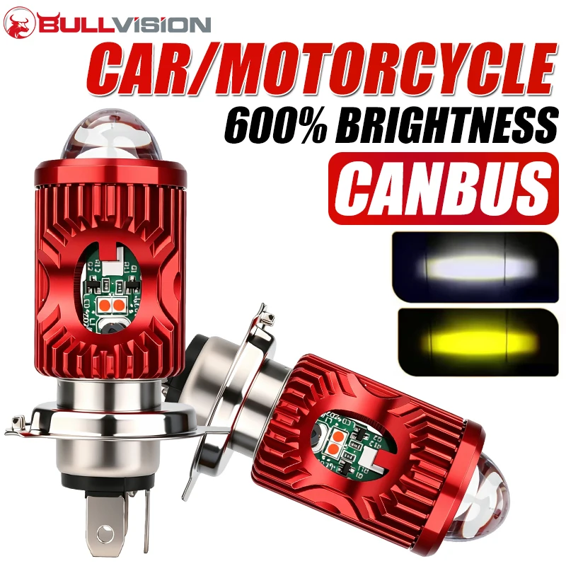 Bullvision H4 Motorcycle Headlight LED Bulb Motorcycle High Low Beam Led Bulb Headlight H4 9003 White Yellow Lens Spotlight