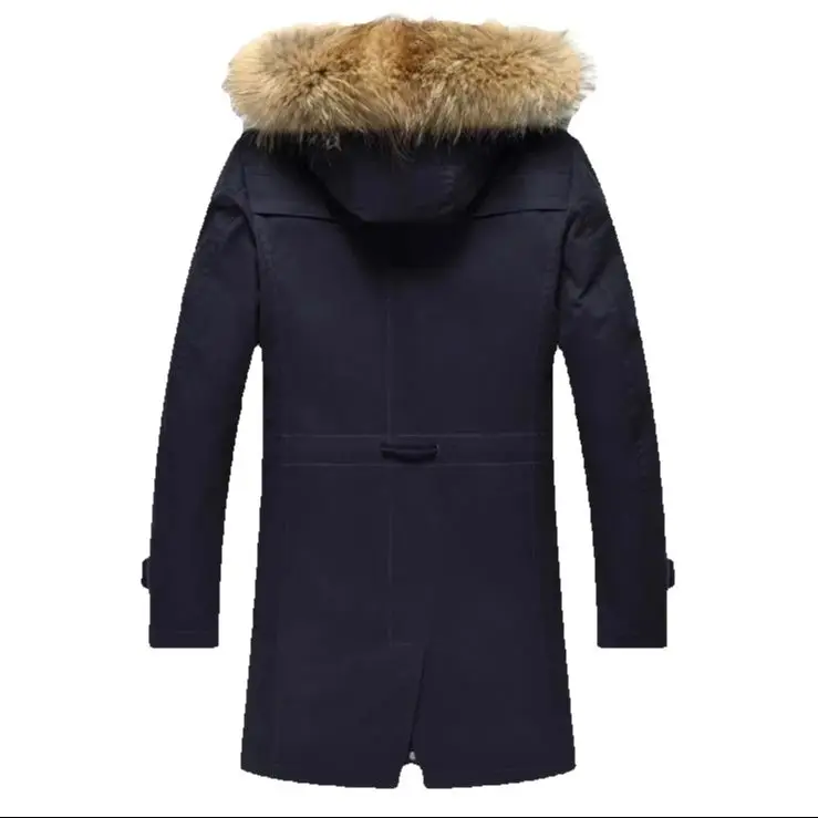 Новое поступление 2025 года, зимняя высококачественная теплая мужская куртка с подкладкой из кроличьего меха с капюшоном, зимнее теплое пальто с воротником из меха енота, мужское
