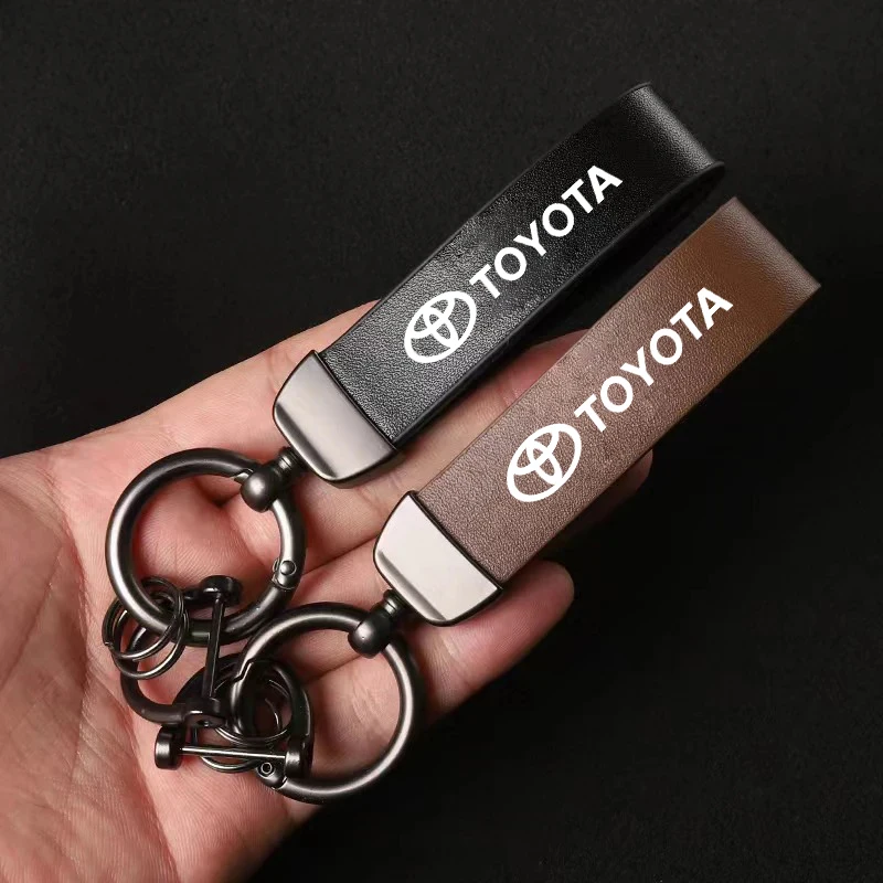 Car Key Chains Rings Metal Leather Keychain Buckle For Toyota Camry Corolla C-hr Rav4 Yaris Auto Styling Keyring Accessories