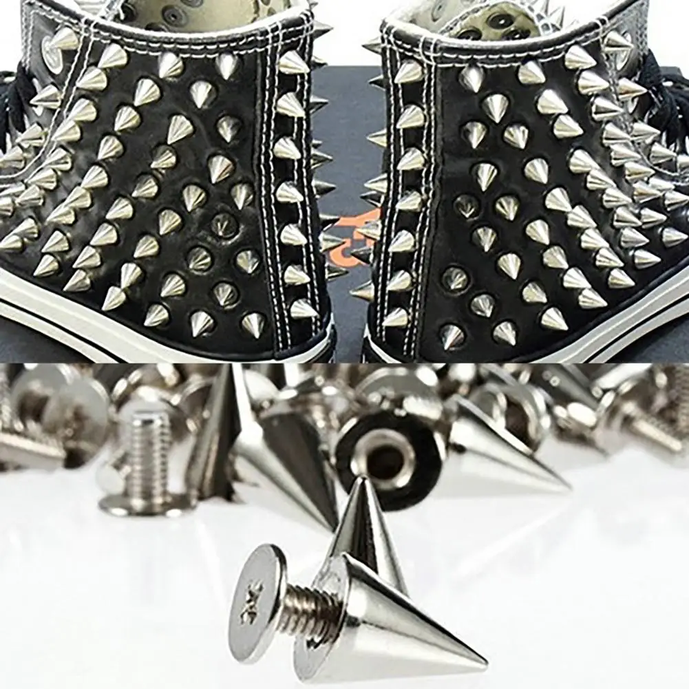100 sztuk 9,5 mm Punk Rivet Silver Cone Spikes Screwback Studs DIY Craft Cool Rivets Clothes Bag Shoe Leather Belt