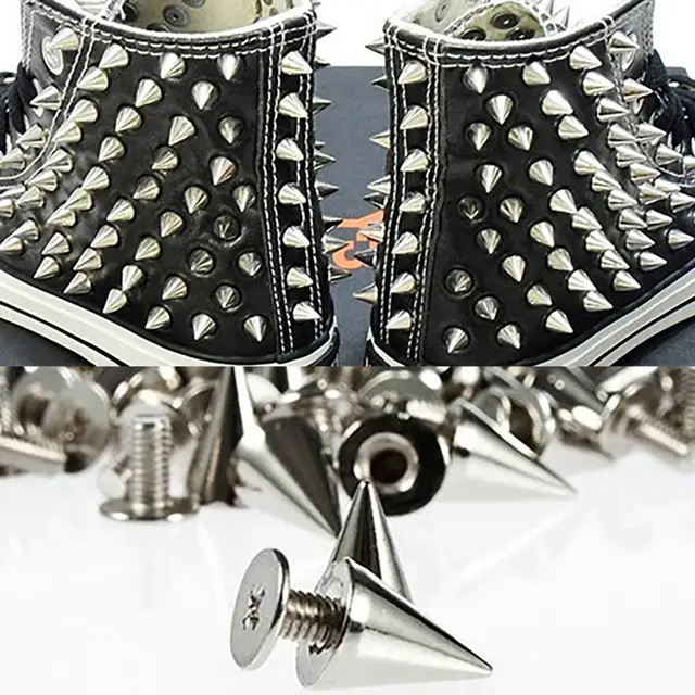 100 sztuk 9,5 mm Punk Rivet Silver Cone Spikes Screwback Studs DIY Craft Cool Rivets Clothes Bag Shoe Leather Belt