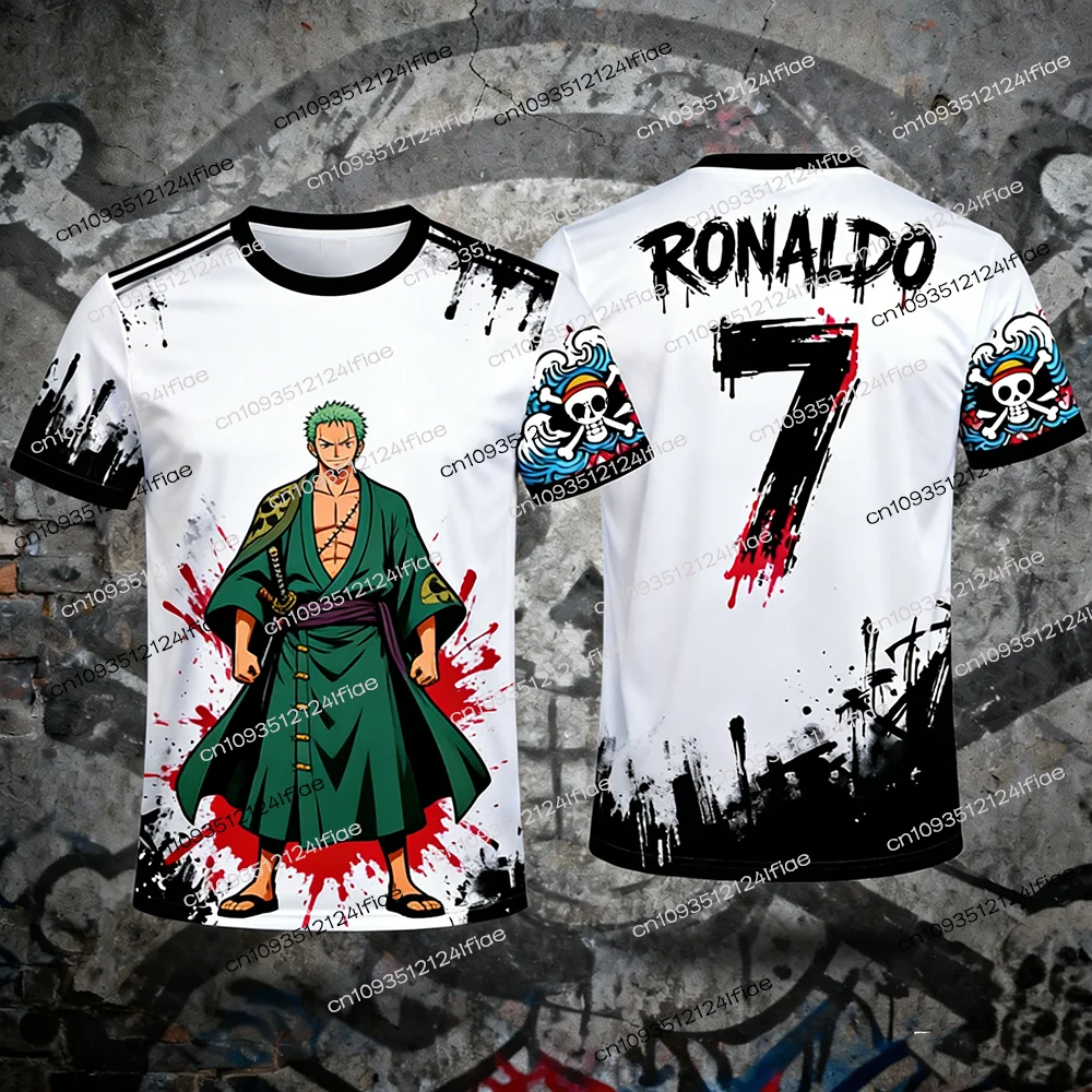 

2026 New Arrival One Piece Special Edition Ronaldo Football Jersey T-shirt Zoro/Luffy Cartoon Kids T-shirt Casual Sports Shirt