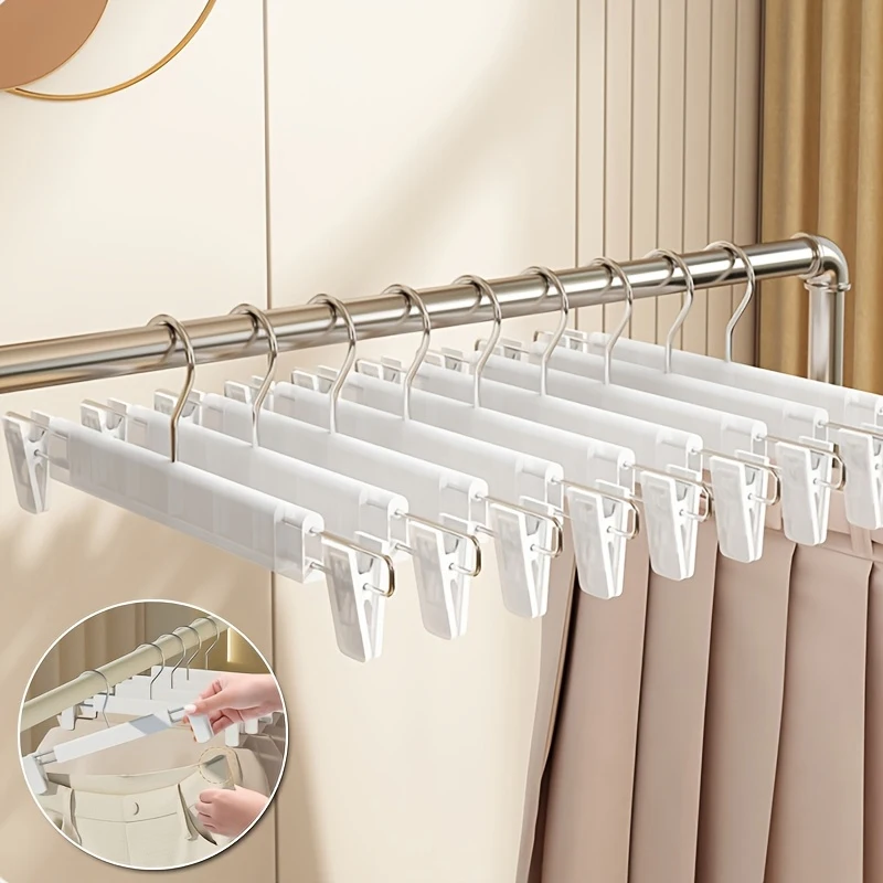 10Pcs Clothes Pants Hangers, Space-Saving Skirt Holders, Adjustable Clips, Trouser Hangers, Clothes Coat Garment Jeans Hangers view 4